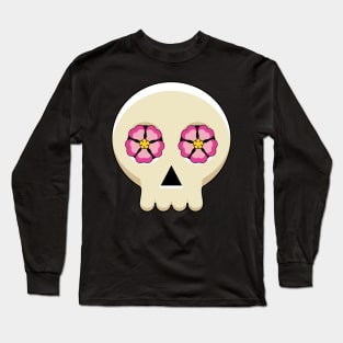 Creepy Cute Kawaii Goth Skull With Flowers Long Sleeve T-Shirt